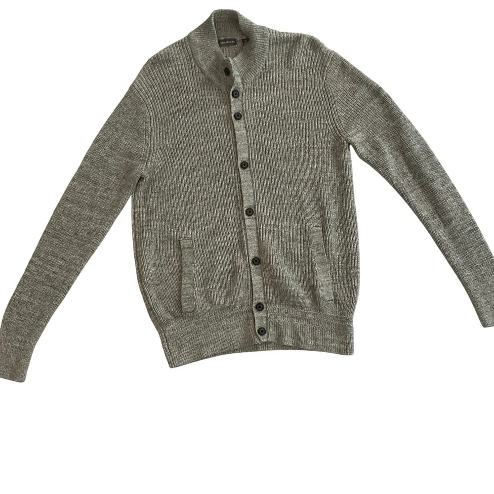 Van Heusen Mens Gray Cotton Blend Ribbed Knit Button Front Cardigan‎ Sweater
